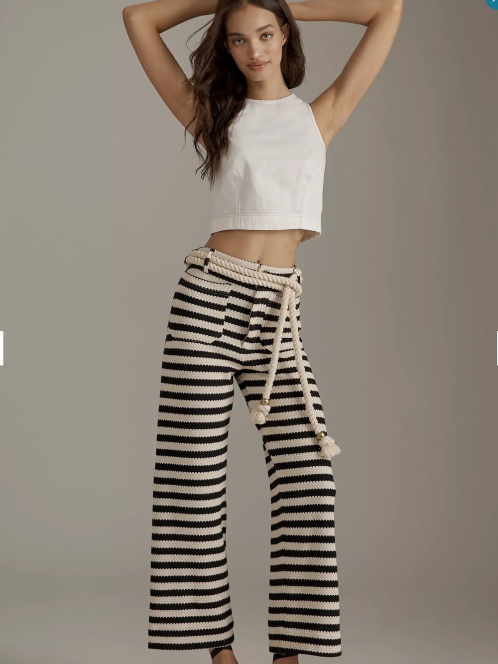 Anthropologie Maeve Colette Knit Black & White Striped Wide Leg Knit Pants